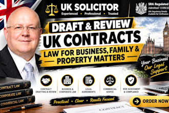 draft UK contract law for commercial business, family and property as solicitor