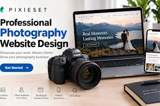design a pixieset website and photography website, portfolio client gallery