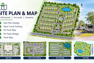 design site plan, semi truck, rv park map, rv park, map park