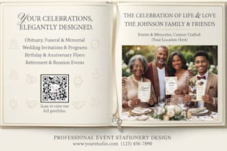 design obituary funeral memorial birthday wedding retirement reunion flyer