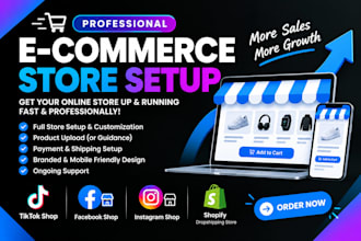 set up tiktok shop, facebook shop, instagram shop or shopify dropshipping store
