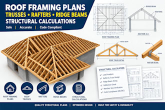 design roof framing plans, roof trusses, rafters, ridge beams structural calc