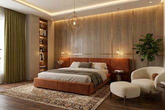 do ikea bedroom interior design, mood board, décor planning with 3d rendering