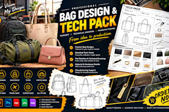 design fashion bag tech pack technical drawing manufacturing bag designer