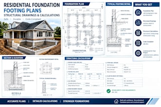 design residential foundation footing plans, structural drawings and calculation