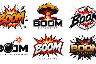 design a professional, explosion, energy, comic, gaming, or powerful boom logo