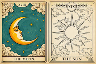 design custom tarot cards, oracle decks, illustrations, box and guidebook