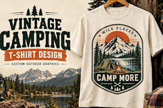 design vintage camping badge t shirt outdoor graphics printful printify etsy