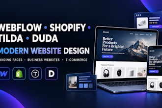 design webflow landing page and shopify dropshipping store tilda or duda website