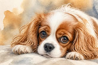 art custom watercolor pet portrait or pet painting