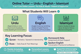 teach urdu english and islamiyat as native tutor for kids
