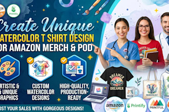 create unique watercolor t shirt design for amazon merch and pod