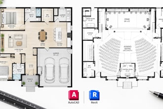 draft house and stage floor plans in autocad or revit 2d