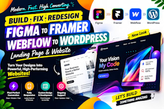 build fix figma to framer webflow to wordpress landing page website redesign