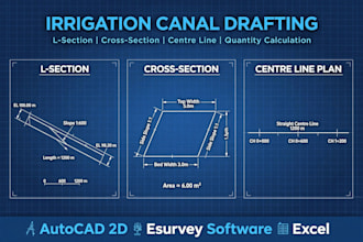 do irrigation canal drafting, l section, cross section in autocad
