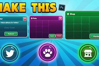 design custom roblox ui, gui, hud and game interface