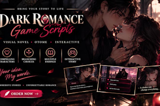 write immersive dark romance visual novel, otome, and interactive game scripts