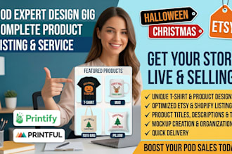 add printify printful pod product listing tshirt design halloween christmas etsy