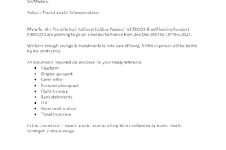 tourist visa and cover letter