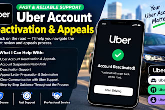 assist you reactivate uber, uber eat account reactivation and spark reactivation