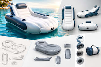 design pool inflatables, inflatable furniture, cushions and toys in 3d cad