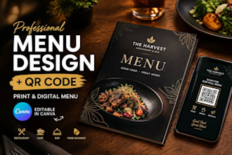 design restaurant menu food menu and qr code menu in canva