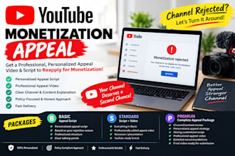 create strong youtube appeal video for channel monetization, channel rejected