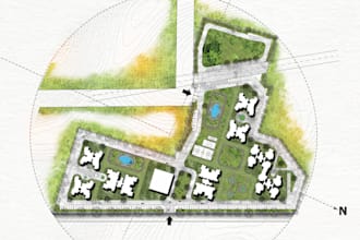 site development plan for housing project, community spatial map, garding plan