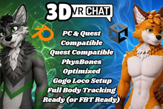 create a custom furry vrchat avatar, quest compatible 3d furona avatar