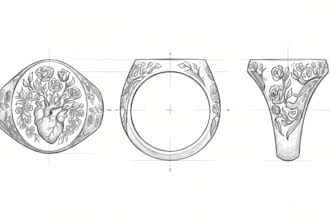 pencil sketch signet ring jewelry illustration hand drawing jewellery cad design