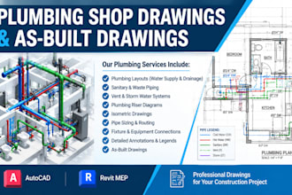 create plumbing shop and as built drawing in autocad and revit