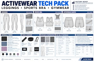 create tech pack for activewear leggings and sports for manufacturing