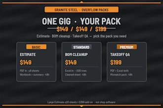 build a steel estimate packet, clean a bom, or QA your takeoff