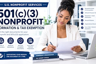 prepare 501c3 nonprofit incorporation and tax exemption documents
