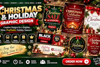 design christmas flyers, cards, banners and holiday sale graphics