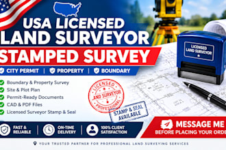 provide USA licensed land surveyor stamped survey for city permit and property