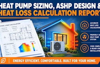 do heat pump sizing, ashp design and heat loss calculation report