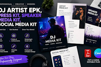 design dj artist epk, press kit, speaker media kit, social media kit PDF canva