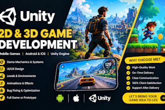 develop unity 2d or 3d game, mobile game, multiplayer game for android and ios