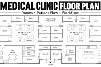 design medical clinic 2d floor plan with rooms and healthcare workflow