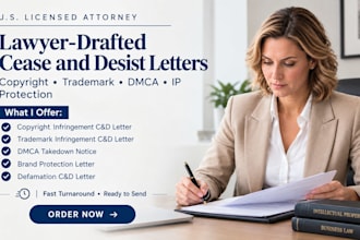 send a lawyer drafted cease and desist letter for IP trademark