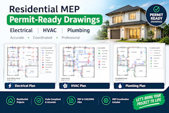 create residential mep permit ready electrical hvac plumbing drawings