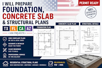 do tx fl ca az foundation concrete slab and structural plans