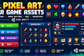 design custom pixel art ui game asset and menu item icon packs