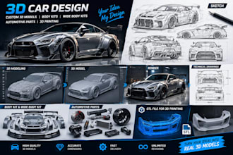 3d car design 3d car body kit wide body kit automotive part for 3d printing