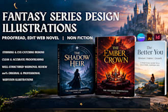 design book cover designs, ya fantasy series, proofread nonfiction webnovel, kdp
