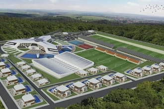visualize 3d sport complex,football pitch,masterplan layout,outdoor tennis court