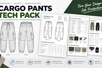 create a professional cargo pants and cargo jogger tech pack