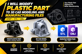 modify plastic part to 3d cad modeling and manufacturing files step stl and obj