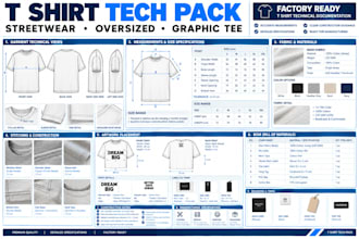 create manufacturing ready t shirt tech pack for streetwear bra